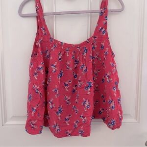 Hollister Tank Top M | Pink Floral Split Back Cropped Swing